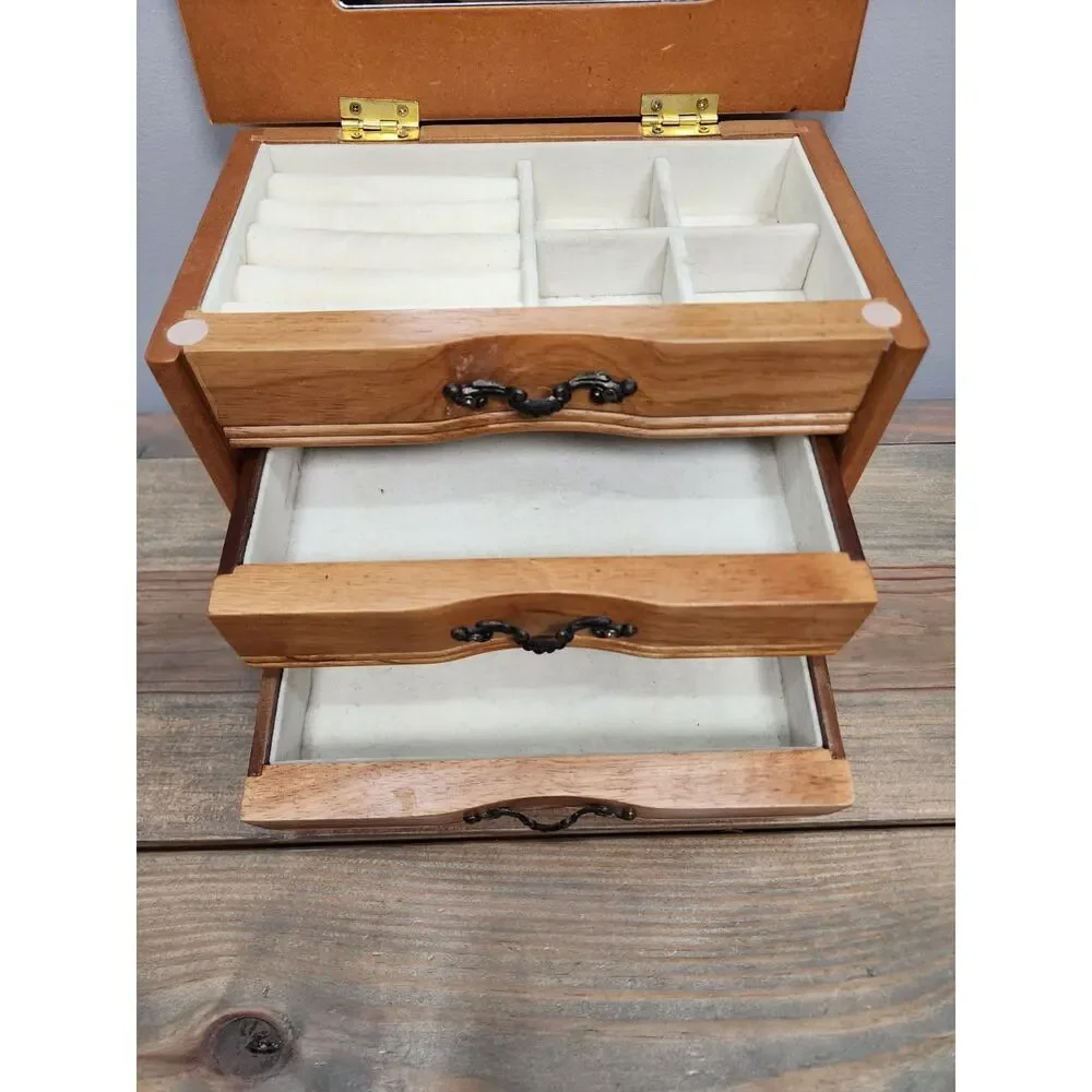 Vintage Croft & Barrow Wooden Jewelry Box Chest 2 Drawer Organizer